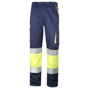 Pantalon multi-poches combiné en haute visibilité.