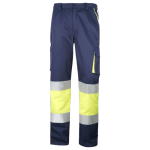 Pantalon multi-poches combiné en haute visibilité.