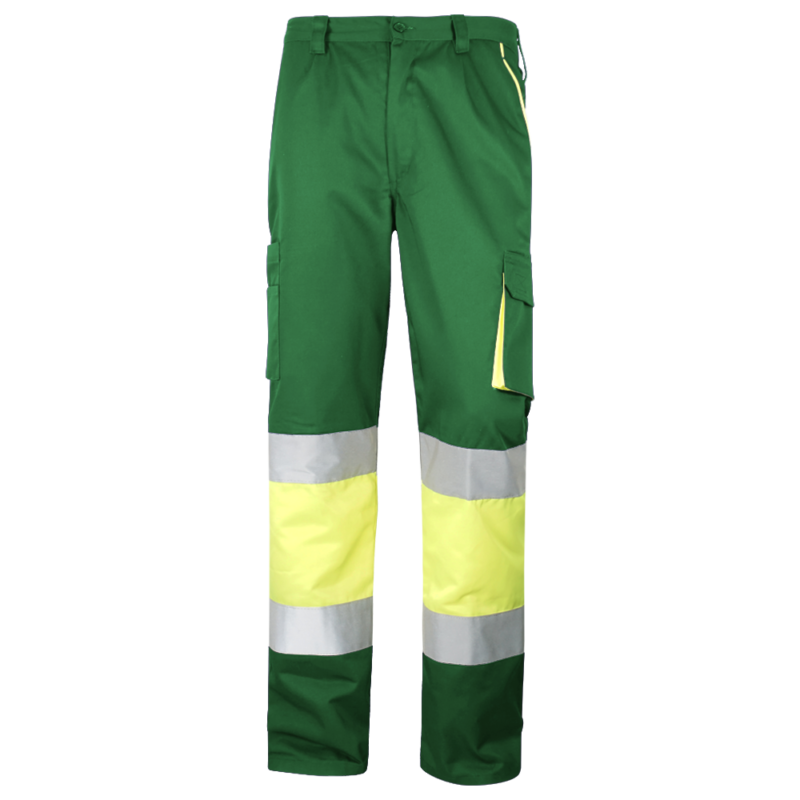 Pantalon multi-poches combiné en haute visibilité.