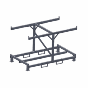 rack rangement barrières TP, stockage barrières chantier, organisation barrières travaux publics, rack thermolaqué gris, rangement matériel TP, rack démontable barrières