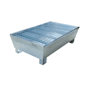 Bac de rétention 220L avec caillebotis 100% acier pour 2 fûts - format emboîtable compact