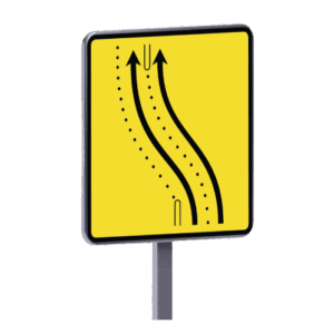 Panneau KD8 : présignalisation de changement de chaussée ou de trajectoire.