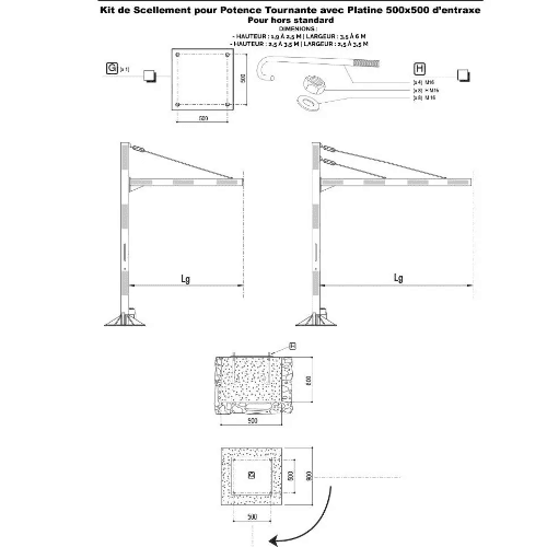 Demi-portique pivotant à pied rotatif - Hauteur 1.9m-4m - Largeur 2.5m-6m - Kit pose