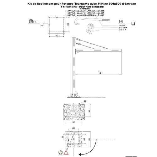 Demi-portique pivotant à pied rotatif - Hauteur 1.9m-4m - Largeur 2.5m-6m - Kit pose